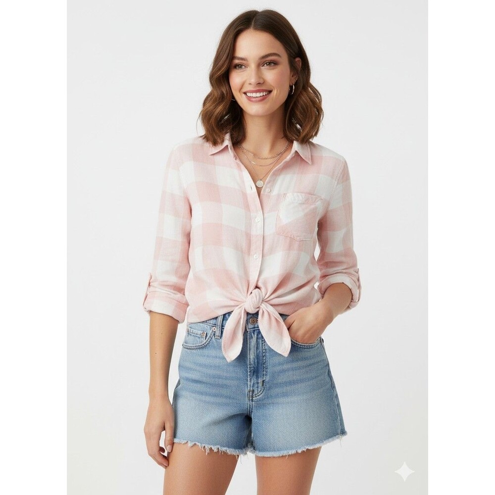 ​Abercrombie & Fitch Women's S Pink Buffalo Check Plaid Front Tie Button Shirt